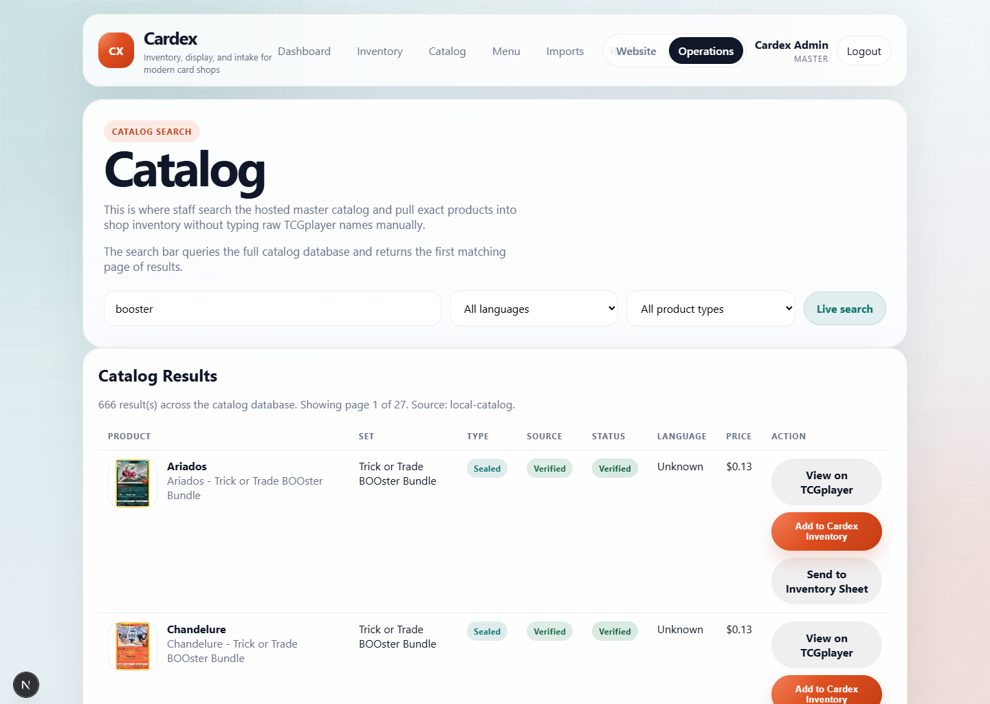 Cardex catalog workflow
