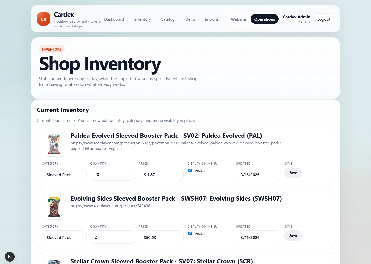 Cardex inventory workflow